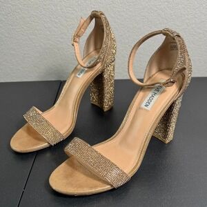 Steve Madden Carrson Women Bronze Rhinestone Block Heel Shoes Size 10‎
